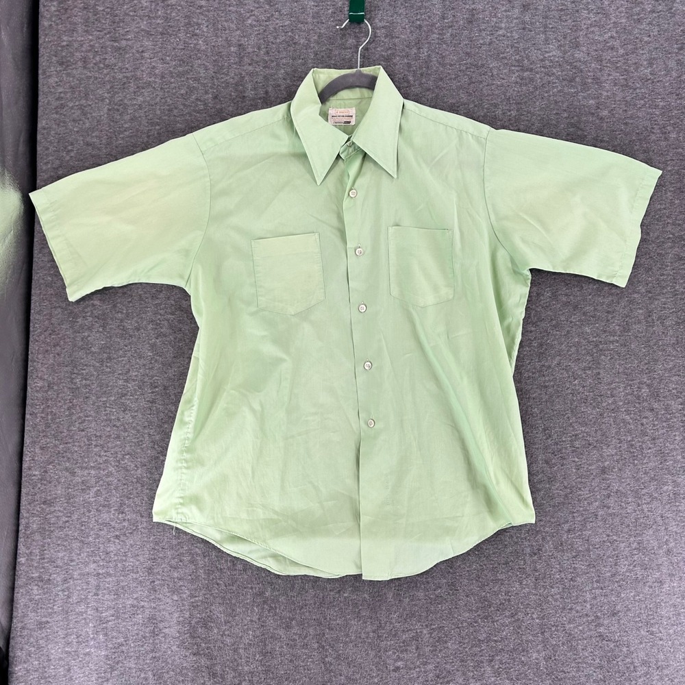 Vintage Brent Mens Mint Green Short Sleeve Button Down Shirt 16.5 L 60s